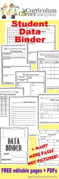 the student data binder is shown with text and pictures for students to print out