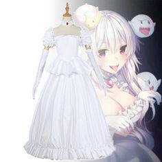 an anime cosplay wearing a white dress