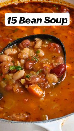 a spoon full of bean soup with the title above it