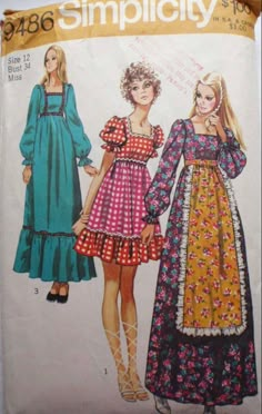 70s Mode, 70s Sewing Patterns, Boho Dress Short, Simplicity Patterns Vintage, 60s And 70s Fashion, Vintage Dress Patterns, 70s Boho, Couture Mode, Motif Vintage