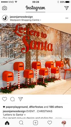 an instagram page with red mailboxes and christmas decorations on the front wall