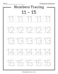 the number 1 - 15 worksheet for children to learn how to write numbers