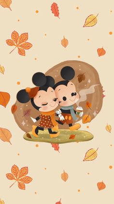 Mickey and Minnie getting coffee together with leaves falling in background Fall Disney Wallpaper, Wallpaper For Autumn, Autumn Fall Wallpaper, Fall Disney, Minnie Wallpaper, Disney Phone Backgrounds, Disney Fall, Disney Thanksgiving, Alice In Wonderland Pictures