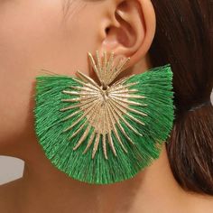 Nwt. Lightweight. Green Tassel Earrings, African Earrings, Geometric Heart, Bohemian Accessories, Tassels Fashion, Costume Earrings, Vintage Heart, Big Earrings, Large Earrings