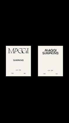 two black and white business cards with the words maggi, stampings, and logos