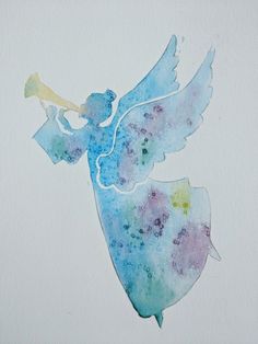 a watercolor painting of an angel with a trumpet