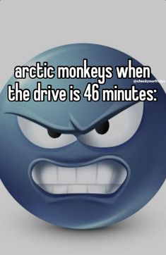 an angry face with the words arctic monkeys when the drive is 48 minutes