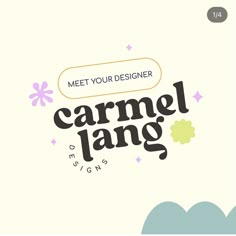 the logo for camell langg is shown in black and white, with pink flowers