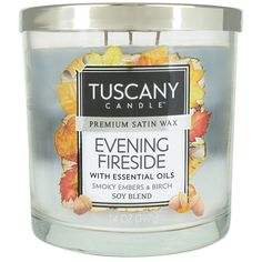 an image of a candle that says evening fireside