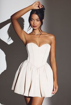 Emeline Bandeau Corset Tulle Skirt Mini Dress in Ivory | Oh Polly