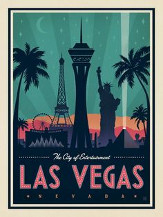 the las vegas poster is shown with palm trees