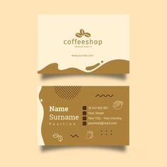 coffee shop business card with an abstract design on the front and back, in brown tones