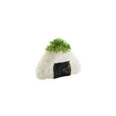 the sushi is covered in rice and garnished with green leaves