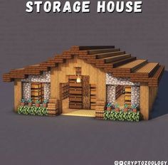 an image of a small house made out of wood and bricks with the words storage house above it