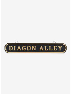 a black and gold sign that says dragon alley on it's side, against a white background