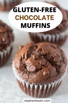 double chocolate muffins with text overlay that reads double chocolate muffins gluten - free