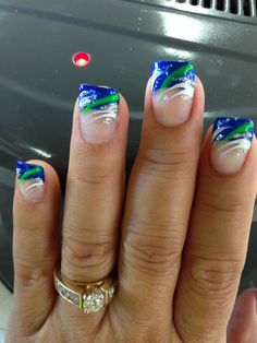 Blue And Green Nails, Sparkle Tips, Do It Yourself Nails