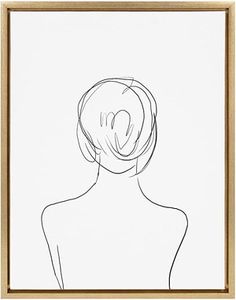 a black and white drawing of a woman's back with her hair in a bun