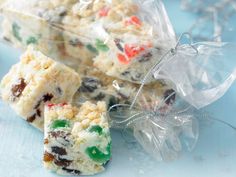 cookies and candy bars are wrapped in plastic