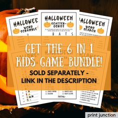 pumpkins with the text get the 6 in 1 kids game bundle sold separately link in description