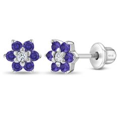 Dazzling multi-color cubic zirconia flower earrings for little girls. This dainty 5mm flower earrings set was crafted entirely in 925 sterling silver, a naturally hypoallergenic precious metal that is suitable for sensitive ears. They feature threaded posts and a safety screw-back system to ensure your child's earrings stay comfortably in place. These earrings make a perfect gift for any occasion as well as for everyday fashion for infants & toddlers or little girls. A complimentary gift box is Teen Ring, Teen Necklaces, Teen Earrings, Teen Jewelry, Baby Earrings, Floral Studs, Kids Earrings, Women's Jewelry Sets, Kids Necklace