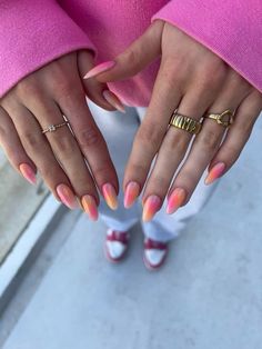 Trendy Acrylic Nails, Colourful Nails, Girly Acrylic, Spring Acrylic Nails, Summery Nails, Girly Acrylic Nails, French Tip Acrylic Nails