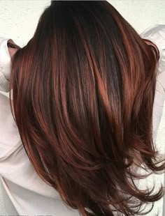 Red bayalage on dark brunette base Auburn Red Hair Color, Red Highlights In Brown Hair, Dark Auburn Hair Color, Auburn Red Hair, Dark Auburn Hair, Auburn Balayage, Auburn Highlights, Highlights Ombre