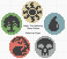 four cross stitch designs with the words magic the gathering