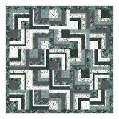 an abstract quilt design with squares and rectangles in shades of blue, green, brown