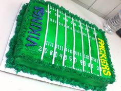 a football field cake with green frosting