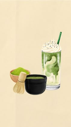 an illustration of a drink with whipped cream and matchsticks