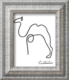 a black and white drawing in a silver frame