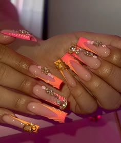 Orange Ombre Nails, Long Square Nails, Claw Nails, Nails Now, Her Nails, Classy Acrylic Nails, Exotic Nails