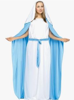 This Virgin Mary biblical polyester costume is perfect for a Christmas nativity scene, Easter, Church, Three Kings Day or theatrical productions, pageant and more. Includes dress with attached cape and headpiece veil. Dress features an attached cape with hook & loop closure at back of neck. Headpiece has sewn in elastic for a secure fit. Sandals not included. Other biblical costumes and accessories are sold separately on our page – subject to availability. Hand Wash. Available in Adult Size Plus Virgen Mary Adult Dress, Toddler Mary Costume, Mary Costume Nativity Kids, Mary Jesus Mother Costume, Nativity Pageant Costumes, Joseph Costume, Mary Costume, Biblical Costumes, One Piece Gown