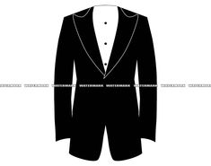 a black and white silhouette of a tuxedo jacket, shirt and tie on a mannequin