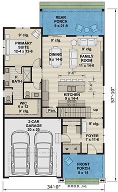 the floor plan for a house with two car garages and an attached living area