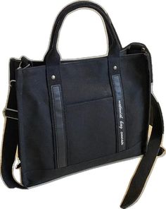 Black Tote Box Bag For School, Black Handheld Shoulder Bag For School, Large Capacity Black Box Bag For School, Black Double Handle Satchel For School, Black Laptop Bag With Large Capacity For Daily Use, Trendy Black Canvas Satchel, Black Tote Laptop Bag For School, Black Casual Handheld Shoulder Bag, Black Crossbody Box Bag For School