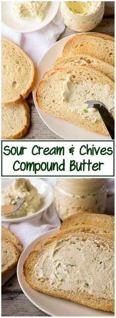 two images show the process of making cream and chives compound butter for bread sandwiches