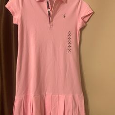 Ralph Lauren Girls Dress Size 8-10 Medium Brand New With Tags Spring Short Sleeve School Dress, Fitted Short Sleeve Dress For School, Fitted Pink Dress For School, Preppy Pink School Dress, Fitted Casual Dress For School, Casual Cotton Ralph Lauren Dresses, Casual Cotton Dresses By Ralph Lauren, Pink Preppy Cotton Dress, Pink Cotton School Dress