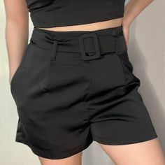 Silk Shorts Perfect For Any Occasion! Size: L (Fits Like Medium) Measurements: Waist: 29 Inch Hips: 38 Inch Length: 14.5 Inch Tags For Exposure Short Silk Fashion Minimalistic Chic Black Silk Belt Night Out Party Comfy Cute Grunge Party #Shorts #Basics #Black #Silk #Chic Summer Night Out Bottoms With Belt Loops, Trendy Black Short Pants, Trendy Black Cropped Pants, Trendy Black Short Length Pants, Short Bottoms With Belt Loops For Going Out, Black Shorts With Belt Loops For Summer, Black Bottoms With Built-in Shorts For Going Out, Casual Short Bottoms For Night Out, High-waist Bottoms With Built-in Shorts For Date Night