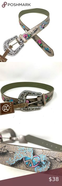 NWT Roper Silver Leather belt Graffiti hearts peace sign cross rhinestone buckle Graffiti Hearts, Graffiti Heart, Silver Top, Silver Belts, Silver Tops, Love Love Love, Top Grain Leather, Love Love, Peace Sign