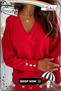 Loose Knitted Pullover Tops Autumn Batwing Long Sleeve Women Jumper Knitwear Sexy Slash Neck Pull Femme Casual Sweaters Red Knitted V-neck Top, Sleeve Women, Casual Sweaters, Bat Wings, Knitted Pullover, Jumpers For Women, Women Long Sleeve, Knitwear, Jumper