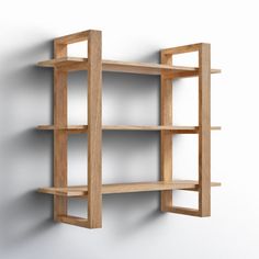 a wooden shelf on the wall with two shelves attached to it and one is empty