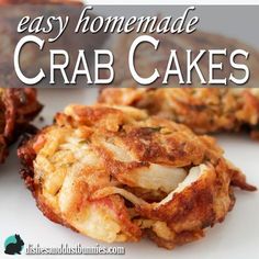 homemade crab cakes on a white plate with text overlay that reads easy homemade crab cakes