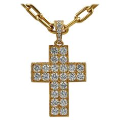 Cartier Diamond Yellow Gold Cross Pendant | From a unique collection of vintage Pendant Necklaces at https://www.1stdibs.com/jewelry/necklaces/pendant-necklaces/. Cartier Pendant, Cartier Diamond, Vintage Pendant Necklace, 18k Gold Chain, Antique Pendant, Gold Cross Pendant, Modern Necklaces, Vintage Pendant, Lovely Necklace