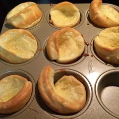 muffins are sitting in the pan ready to be baked