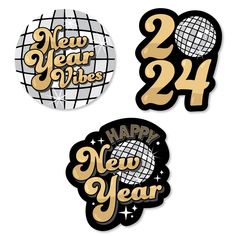 three new year's stickers with the numbers twenty, twenty and forty on them