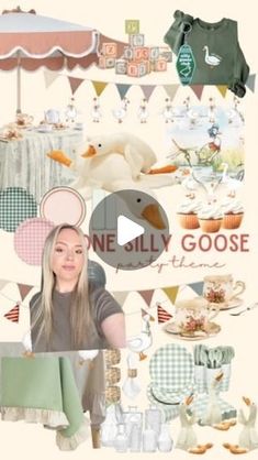 a collage of photos with an image of a woman surrounded by birds and other items