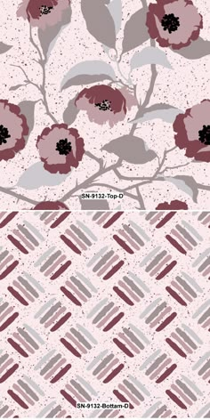 an image of flowers on a pink and grey background with white lines in the middle