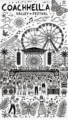 the coachella valley festival poster with an image of people in front of a ferris wheel